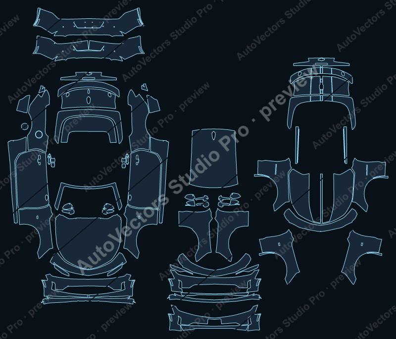 Chevrolet Camaro GM Alpha Facelift 2019 convertible precut PPF pattern – watermarked preview from the cutting software
