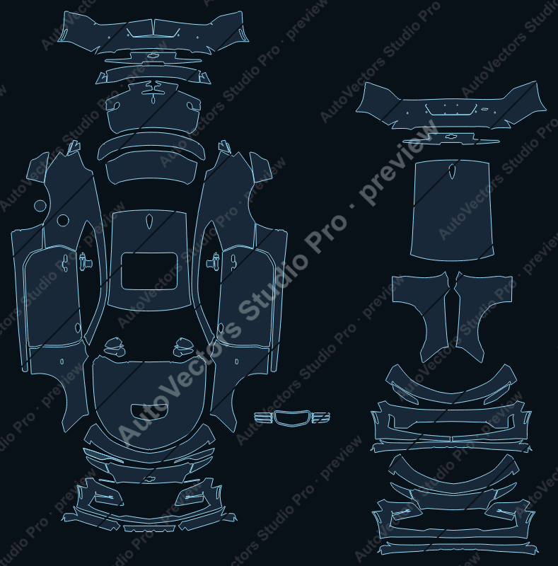 Chevrolet Camaro GM Alpha SS Facelift 2019 coupe precut PPF pattern – watermarked preview from the cutting software