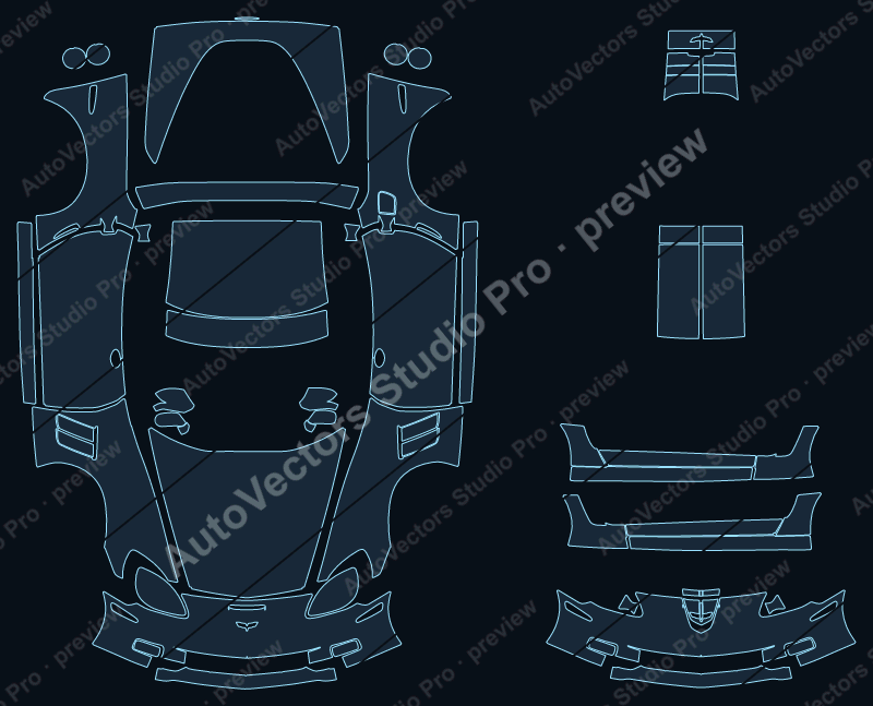Chevrolet Corvette C6 Grand Sport 2010 coupe precut PPF pattern – watermarked preview from the cutting software