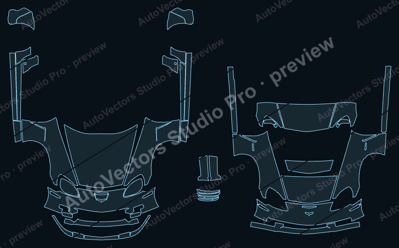 Chevrolet Corvette C6 Z06 2006 precut PPF pattern – watermarked preview from the cutting software