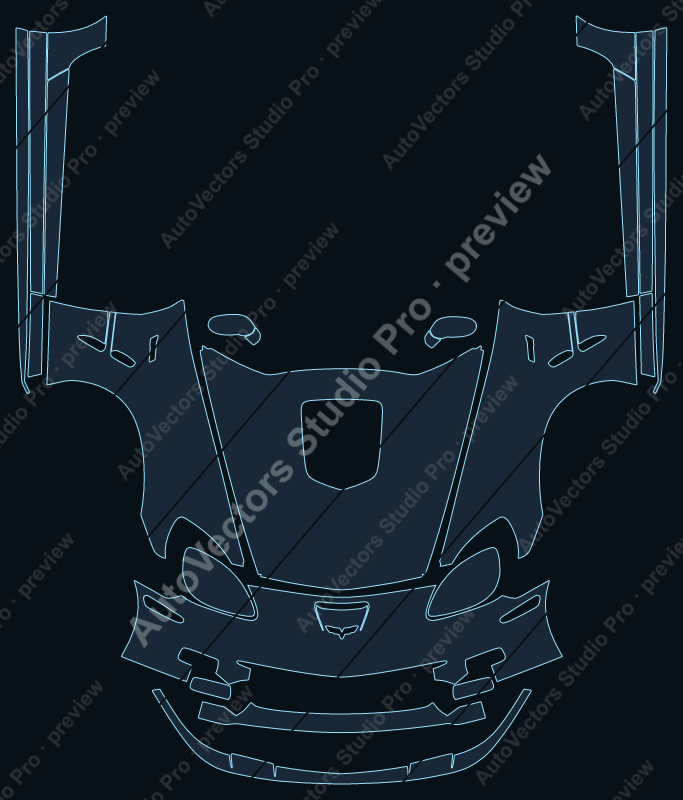 Chevrolet Corvette C6 ZR1 2009 coupe precut PPF pattern – watermarked preview from the cutting software