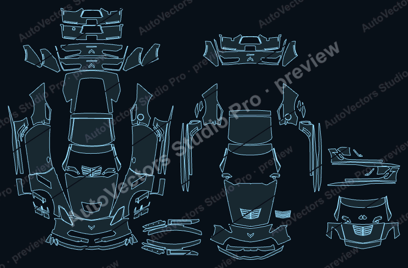 Chevrolet Corvette C7 Grand Sport 2017 coupe precut PPF pattern – watermarked preview from the cutting software