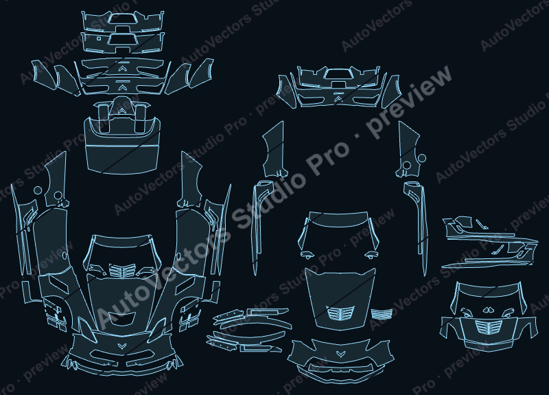 Chevrolet Corvette C7 Grand Sport 2017 convertible precut PPF pattern – watermarked preview from the cutting software