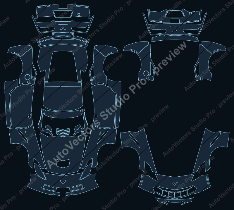 Chevrolet Corvette C7 Stingray 2014 coupe precut PPF pattern – watermarked preview from the cutting software