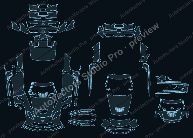 Chevrolet Corvette C7 Z06 2015 convertible precut PPF pattern – watermarked preview from the cutting software