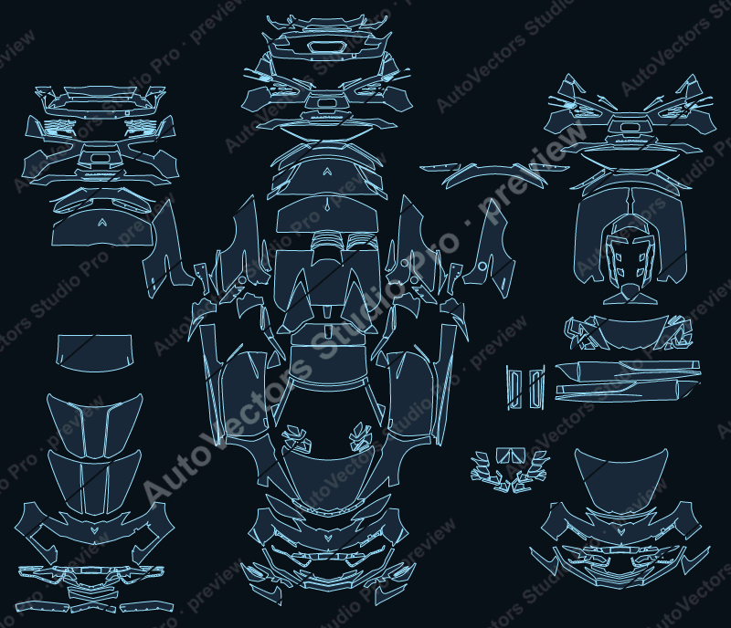 Chevrolet Corvette C8 E-Ray 2024 convertible precut PPF pattern – watermarked preview from the cutting software