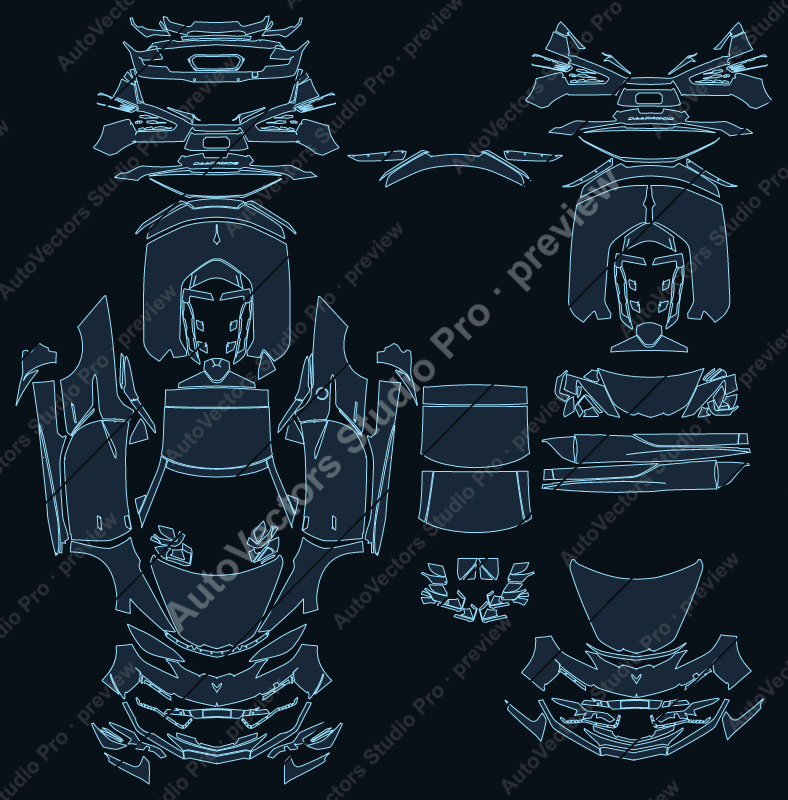 Chevrolet Corvette C8 Z06 2022 coupe precut PPF pattern – watermarked preview from the cutting software