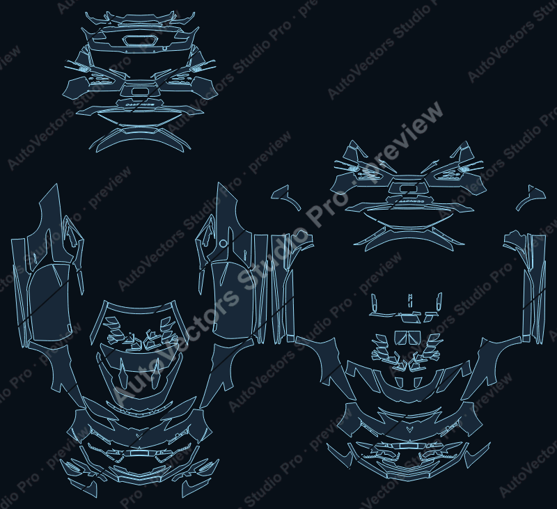 Chevrolet Corvette C8 ZR1 2026 coupe precut PPF pattern – watermarked preview from the cutting software