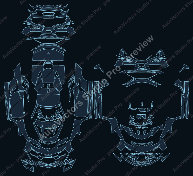 Chevrolet Corvette C8 ZR1 2026 convertible precut PPF pattern – watermarked preview from the cutting software