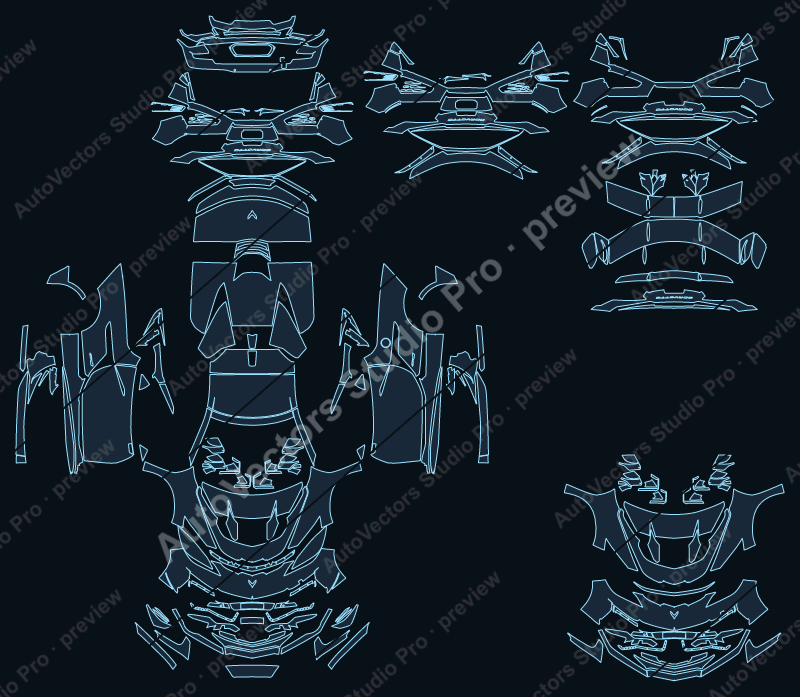 Chevrolet Corvette C8 ZR1 V2 2026 precut PPF pattern – watermarked preview from the cutting software