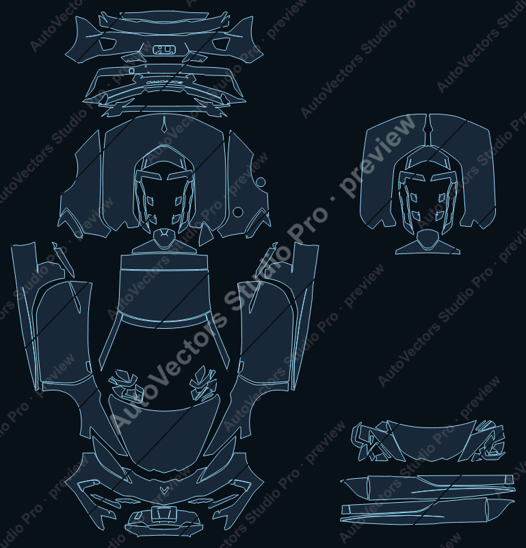 Chevrolet Corvette Stingray C8 2020 coupe precut PPF pattern – watermarked preview from the cutting software