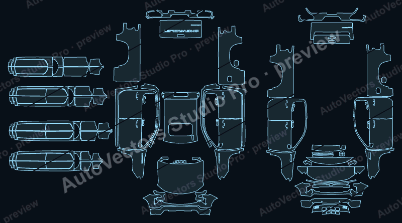 Chevrolet Silverado 1500 WT 2023 precut PPF pattern – watermarked preview from the cutting software