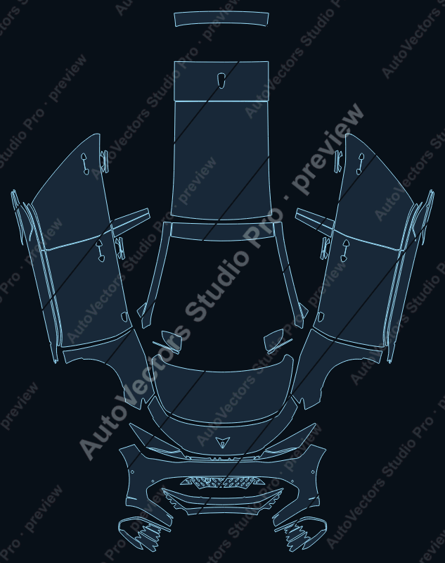 Cupra Born 2022 hatchback precut PPF pattern – watermarked preview from the cutting software
