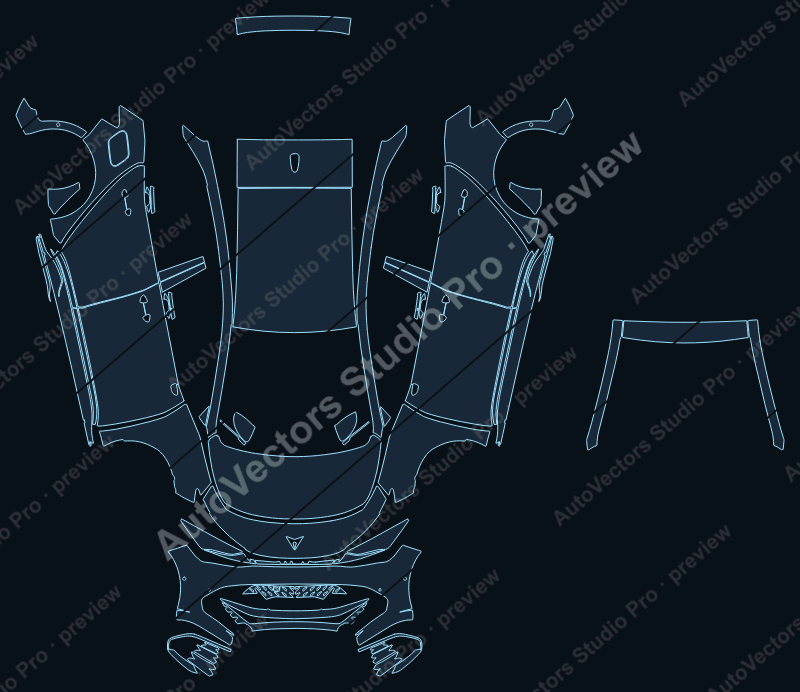 Cupra Born VZ 2024 hatchback precut PPF pattern – watermarked preview from the cutting software