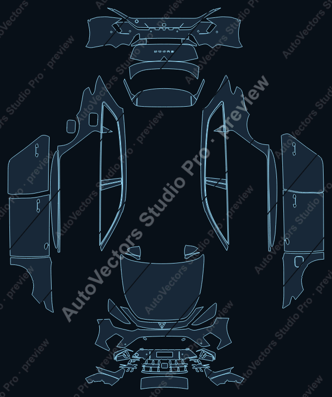 Cupra Leon VZ 2025 wagon precut PPF pattern – watermarked preview from the cutting software