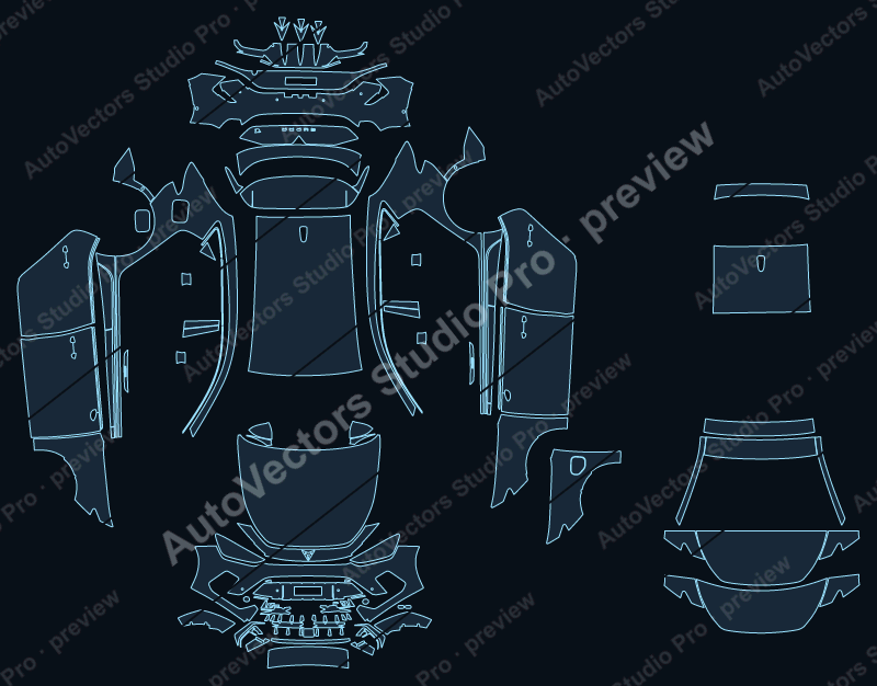 Cupra Leon VZ 2026 hatchback precut PPF pattern – watermarked preview from the cutting software