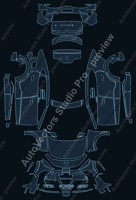 Cupra Tavascan KM7 V1 2025 SUV precut PPF pattern – watermarked preview from the cutting software