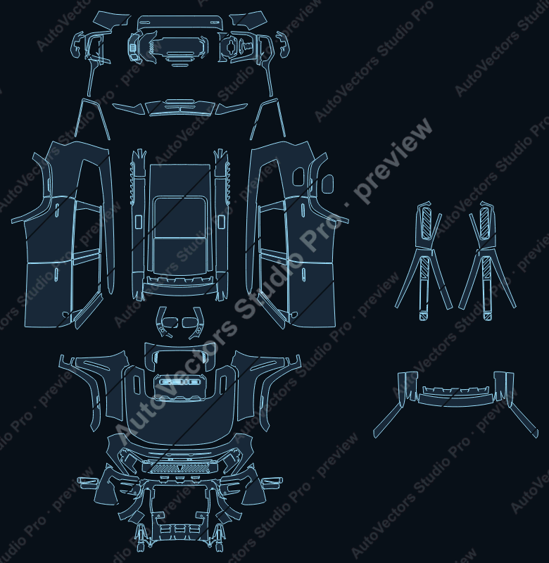Deepal G318 Off-Road 2025 precut PPF pattern – watermarked preview from the cutting software