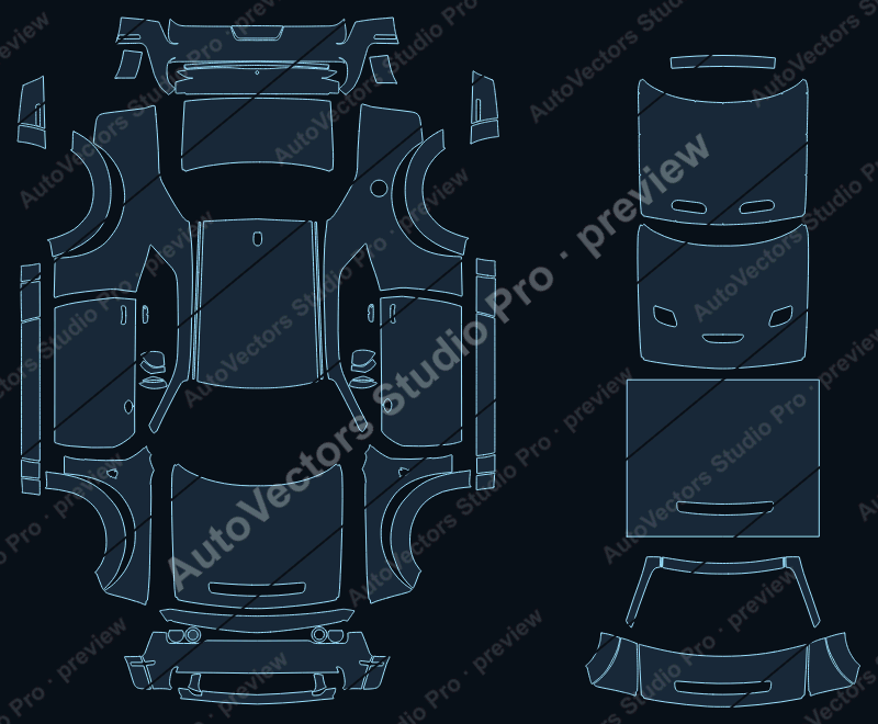 Dodge Challenger SRT Hellcat Redeye Widebody 2018 coupe precut PPF pattern – watermarked preview from the cutting software