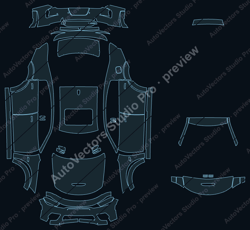 Dodge Charger Scat Pack Widebody 2020 sedan precut PPF pattern – watermarked preview from the cutting software