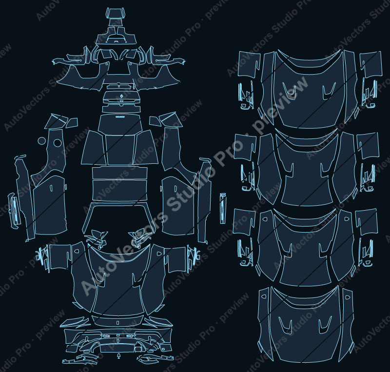 Ferrari 12Cilindri F167 2025 spider precut PPF pattern – watermarked preview from the cutting software