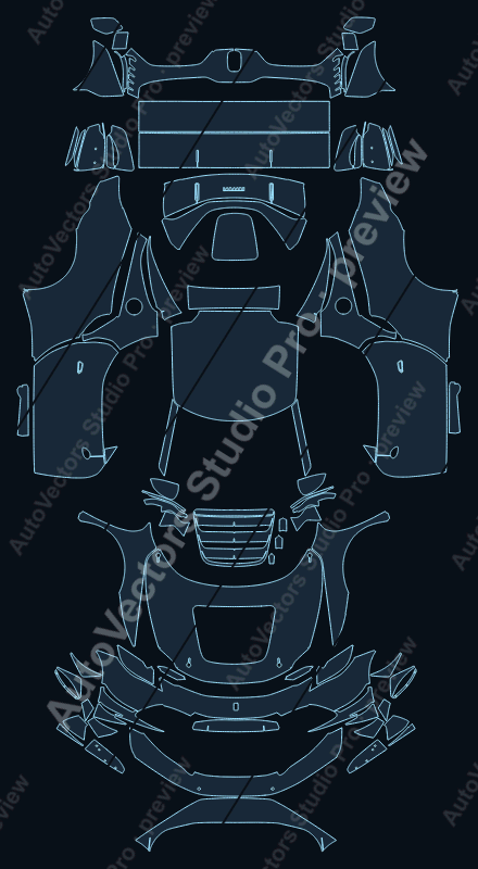 Ferrari 296 Challenge F171 2025 coupe precut PPF pattern – watermarked preview from the cutting software