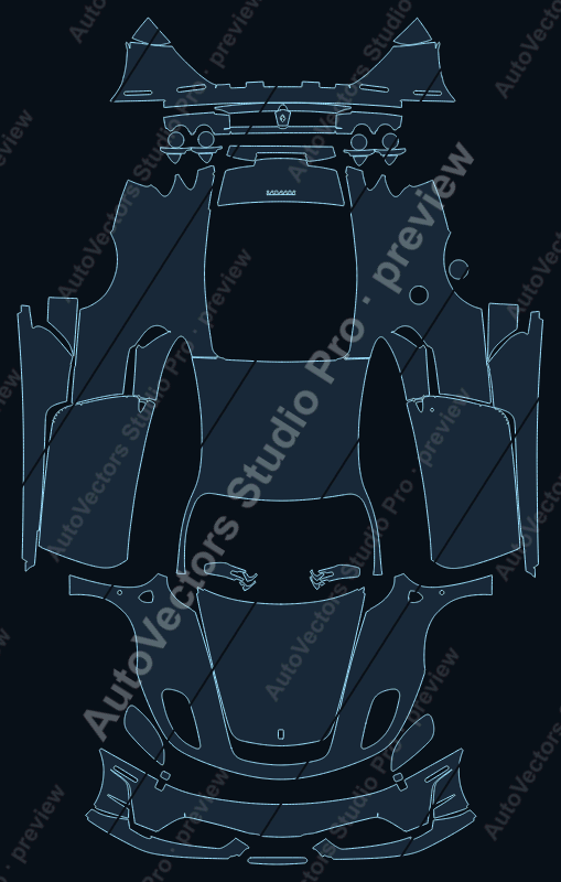 Ferrari 430 Scuderia F131 2007 coupe precut PPF pattern – watermarked preview from the cutting software