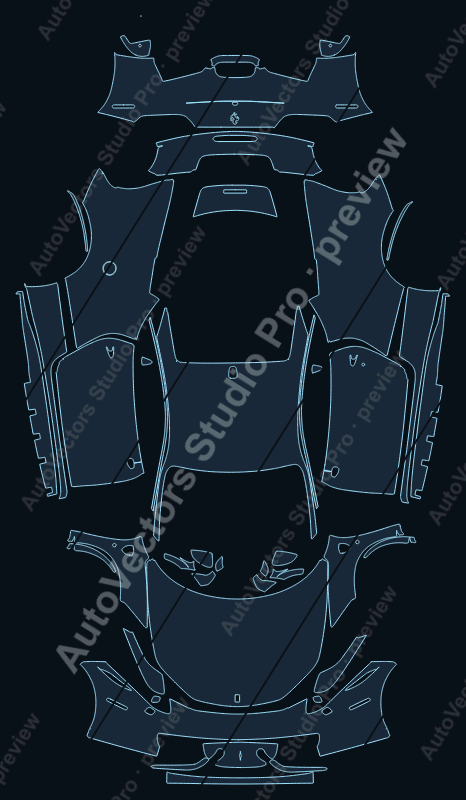 Ferrari 458 Italia F142 2010 coupe precut PPF pattern – watermarked preview from the cutting software
