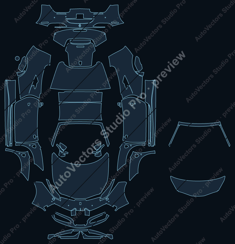 Ferrari 488 F142M 2016 spider precut PPF pattern – watermarked preview from the cutting software