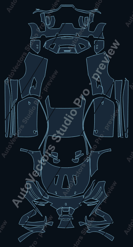 Ferrari 488 F142M Challenge Evo 2020 coupe precut PPF pattern – watermarked preview from the cutting software