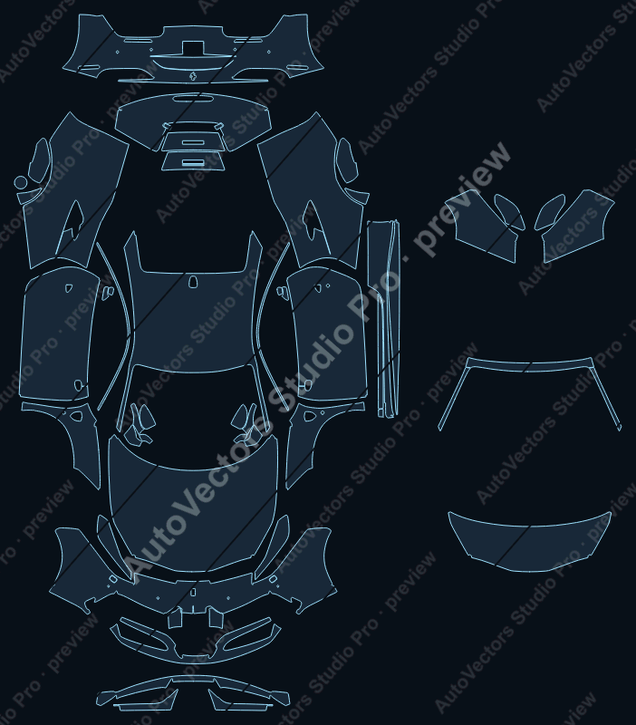 Ferrari 488 GTB F142M 2016 coupe precut PPF pattern – watermarked preview from the cutting software