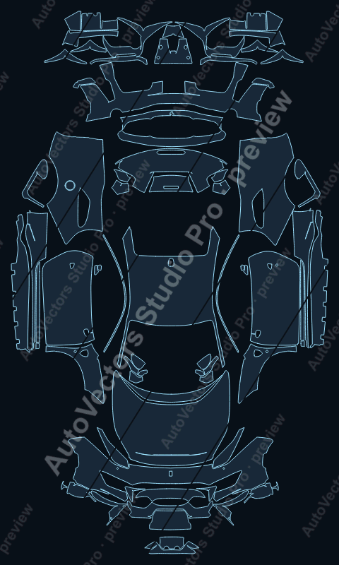 Ferrari 488 Pista F142M 2018 coupe precut PPF pattern – watermarked preview from the cutting software