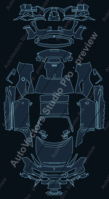 Ferrari 488 Pista F142M 2019 spider precut PPF pattern – watermarked preview from the cutting software