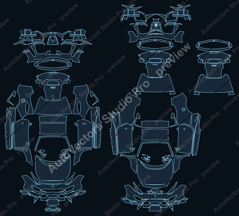 Ferrari 488 Pista F142M V2 2019 spider precut PPF pattern – watermarked preview from the cutting software