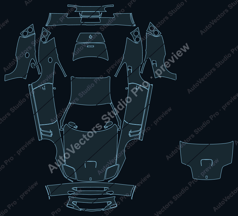 Ferrari 550 Maranello 1996 coupe full kit precut PPF pattern – watermarked preview from the cutting software