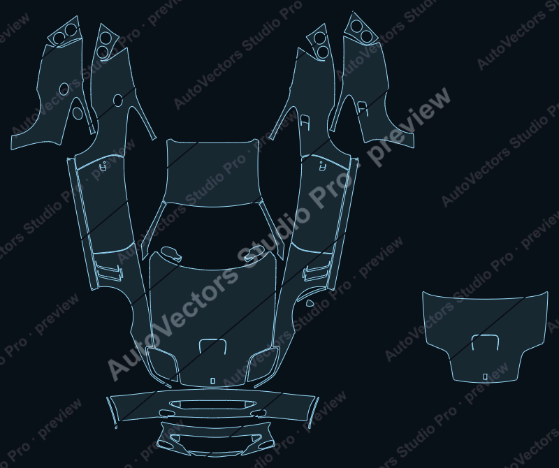 Ferrari 550 Maranello 1996 coupe full kit precut PPF pattern – watermarked preview from the cutting software