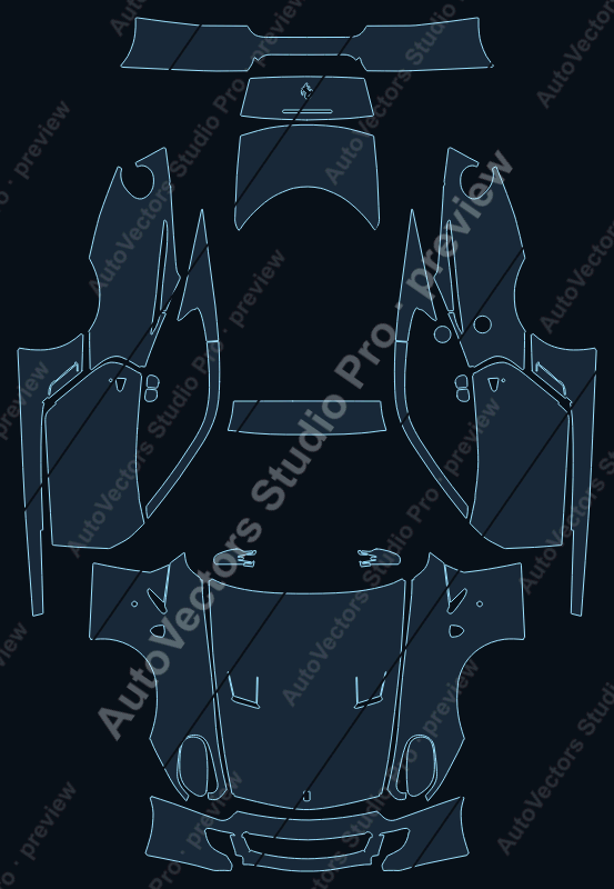 Ferrari 599 GTB Fiorano 2006 coupe precut PPF pattern – watermarked preview from the cutting software