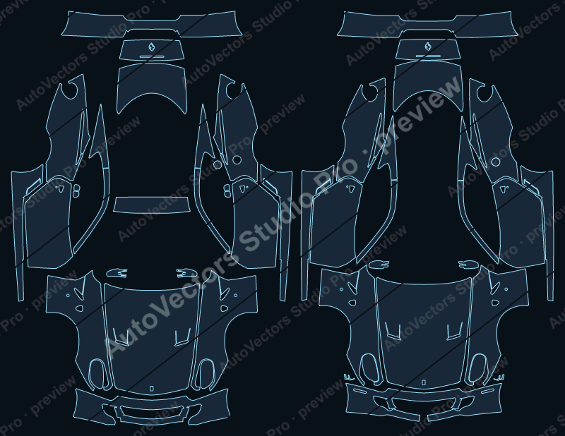 Ferrari 599 GTB Fiorano F141 2006 coupe precut PPF pattern – watermarked preview from the cutting software