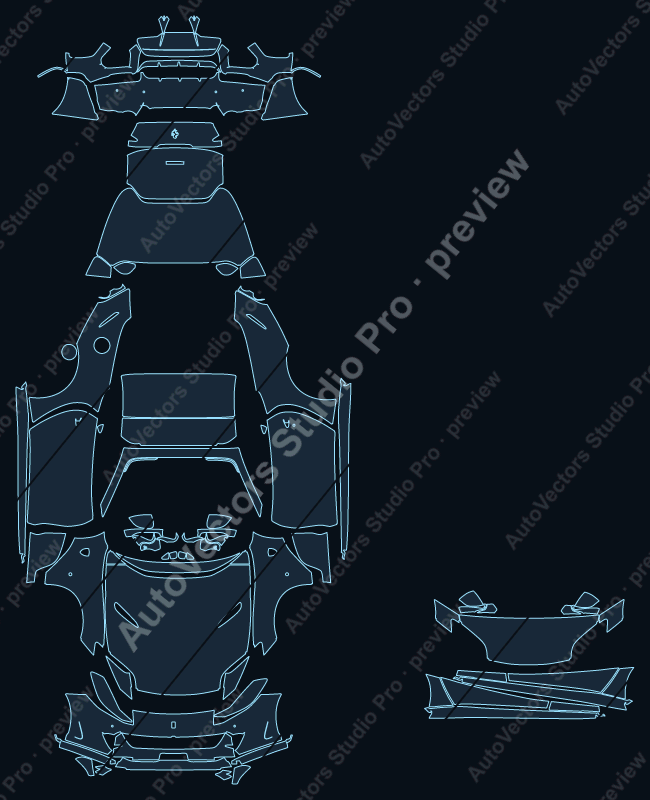 Ferrari 812 GTS F152M 2021 convertible precut PPF pattern – watermarked preview from the cutting software