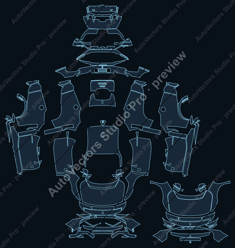 Ferrari 849 Testarossa 2025 precut PPF pattern – watermarked preview from the cutting software