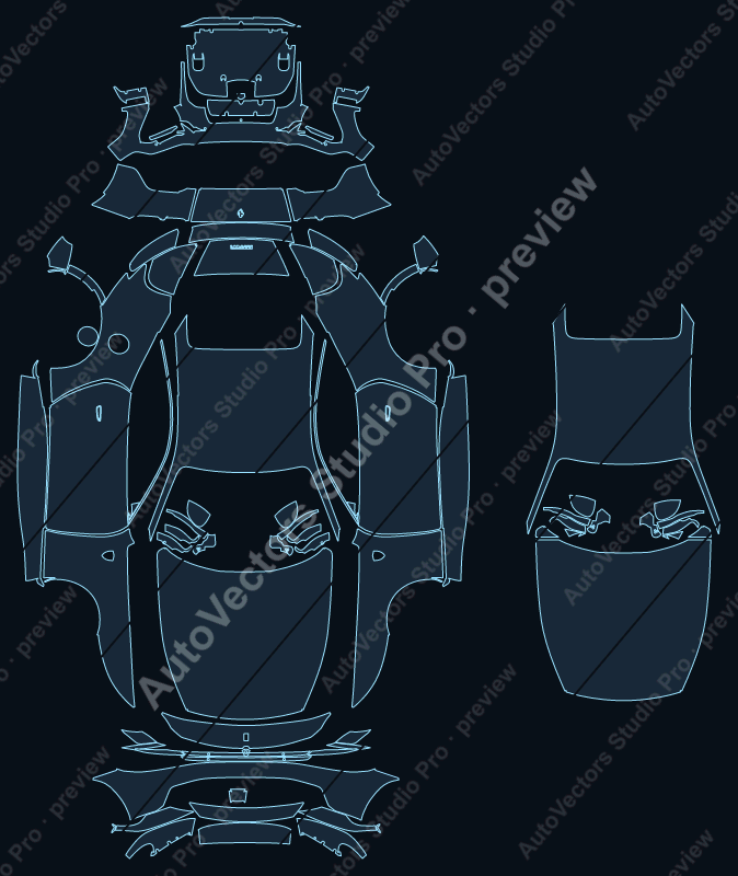 Ferrari Amalfi 2026 coupe precut PPF pattern – watermarked preview from the cutting software