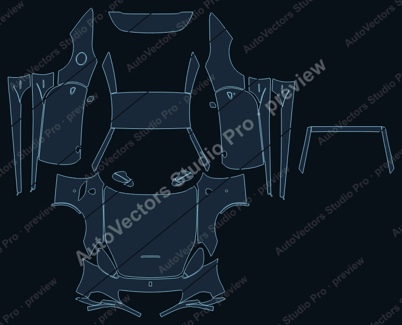 Ferrari California F149 2009 convertible precut PPF pattern – watermarked preview from the cutting software