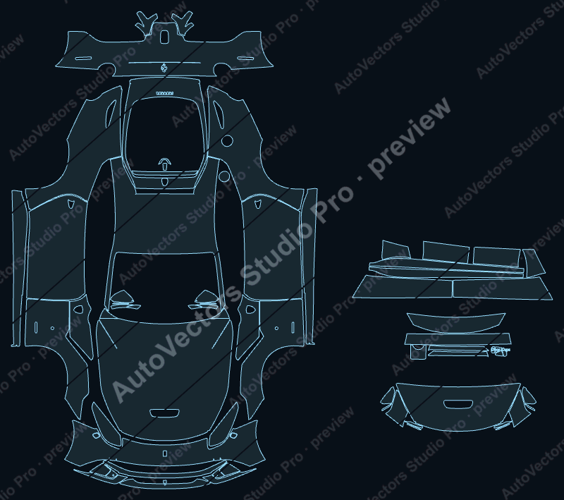 Ferrari F12 Berlinetta F152 Base 2013 coupe precut PPF pattern – watermarked preview from the cutting software