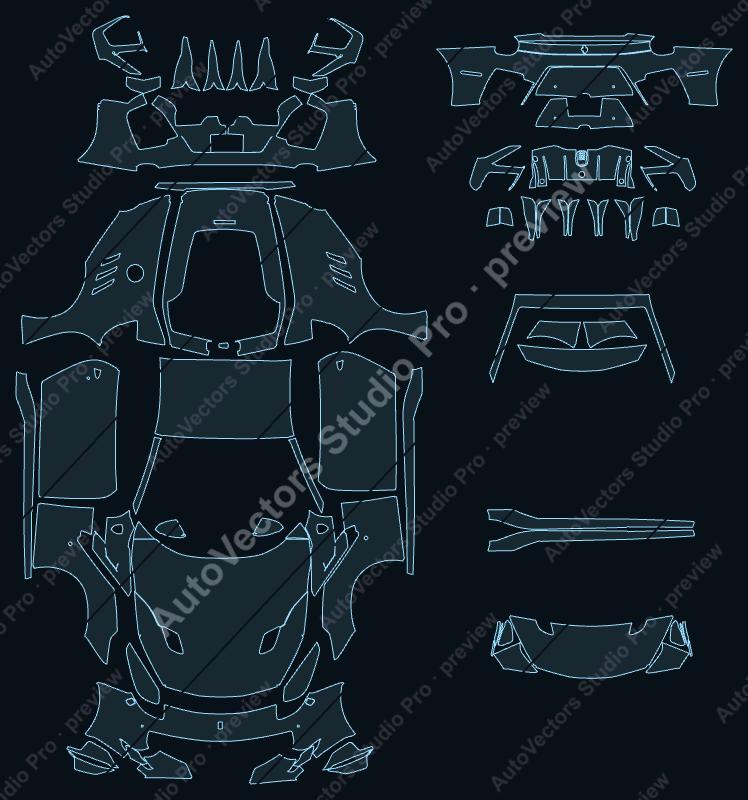 Ferrari F12tdf F152 Base 2015 coupe precut PPF pattern – watermarked preview from the cutting software