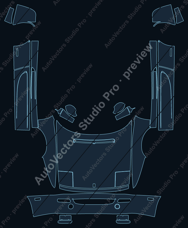 Ferrari F355 F129 1995 coupe precut PPF pattern – watermarked preview from the cutting software