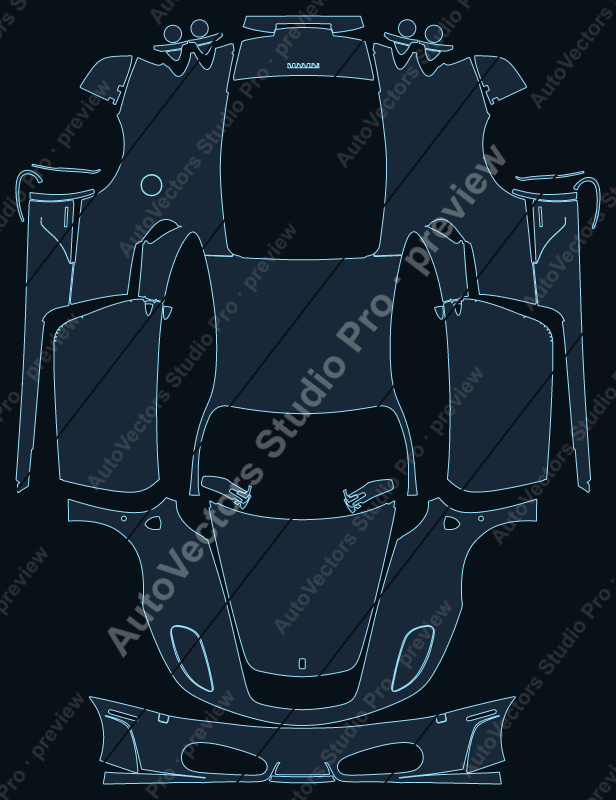 Ferrari F430 F131 2005 coupe precut PPF pattern – watermarked preview from the cutting software
