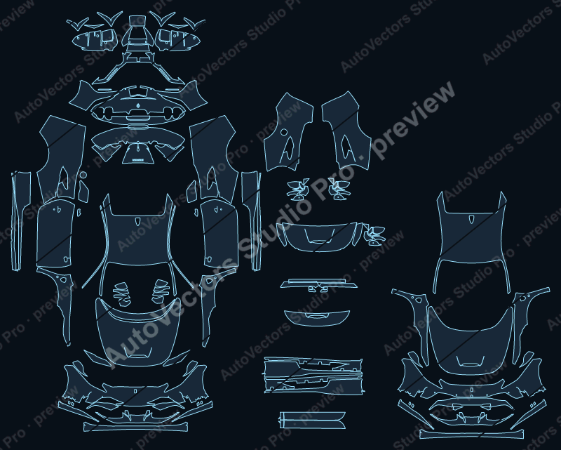 Ferrari F8 Tributo F142MFL Carbon 2020 coupe precut PPF pattern – watermarked preview from the cutting software