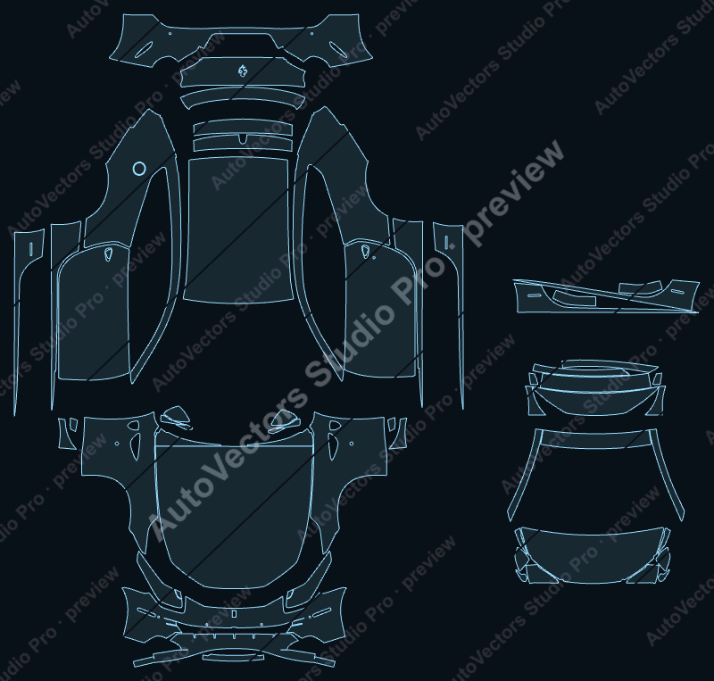 Ferrari FF F151 Base 2012 coupe precut PPF pattern – watermarked preview from the cutting software