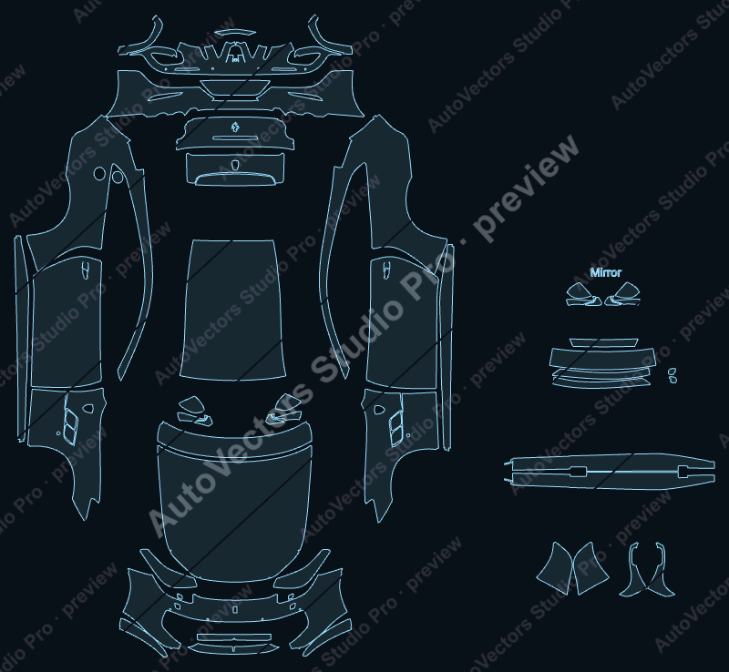 Ferrari GTC4Lusso T F151M Base 2017 coupe precut PPF pattern – watermarked preview from the cutting software