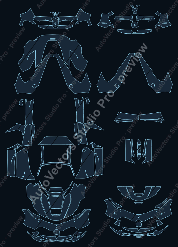 Ferrari LaFerrari Aperta F150 2017 cabrio precut PPF pattern – watermarked preview from the cutting software